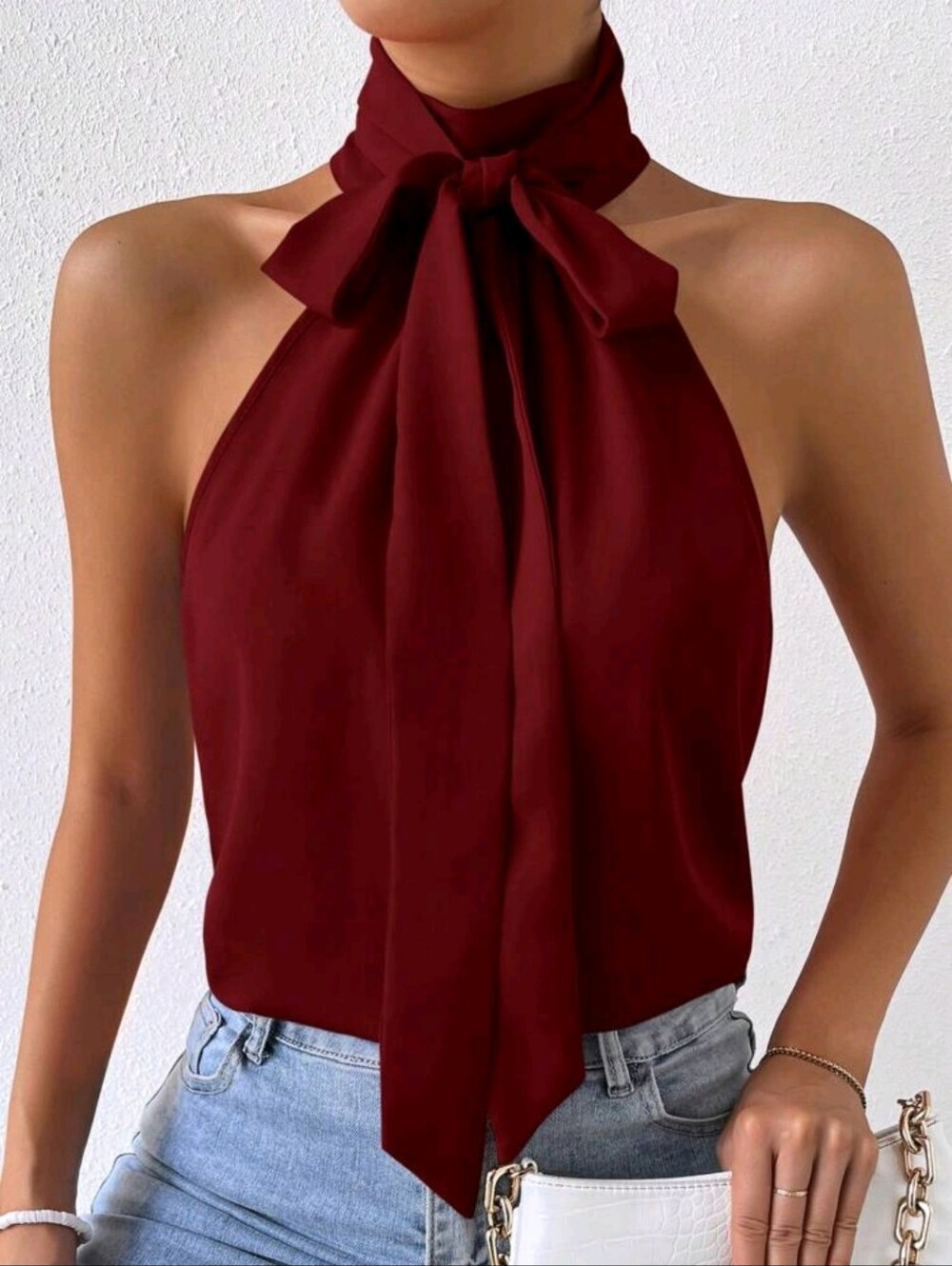Women’s Burgundy Halter Tie-Neck Top